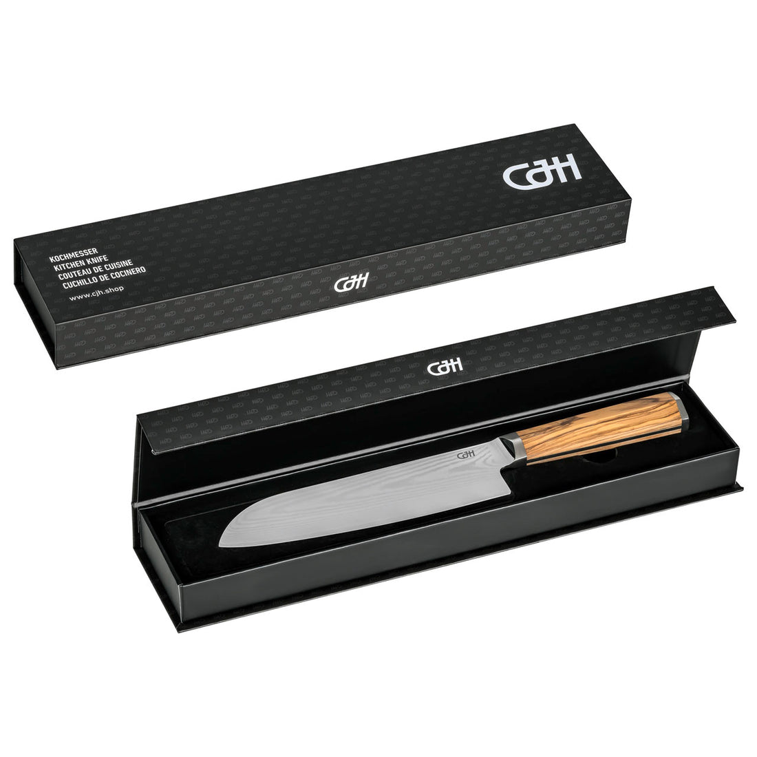Herbertz CJH Santoku-Messer, 67-Lagen Damast, Olivenholz