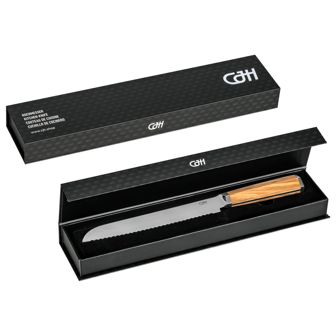 Herbertz CJH Brotmesser, 67-Lagen Damast, Olivenholz