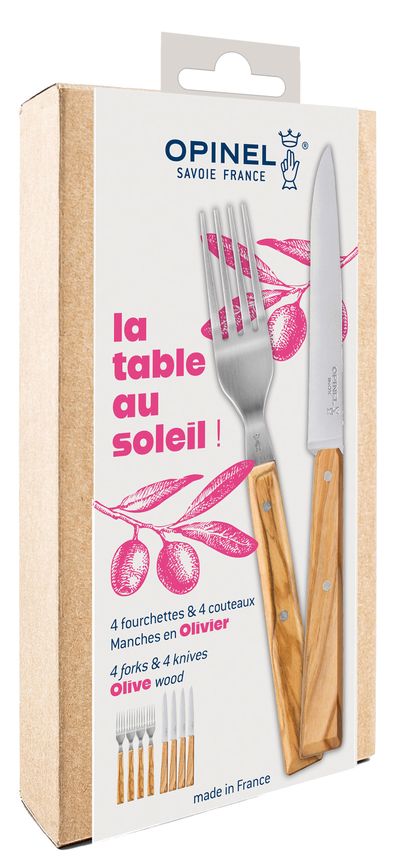 Opinel LA TABLE AU SOLEI Set, 4 Gabeln + 4 Messer, Olive