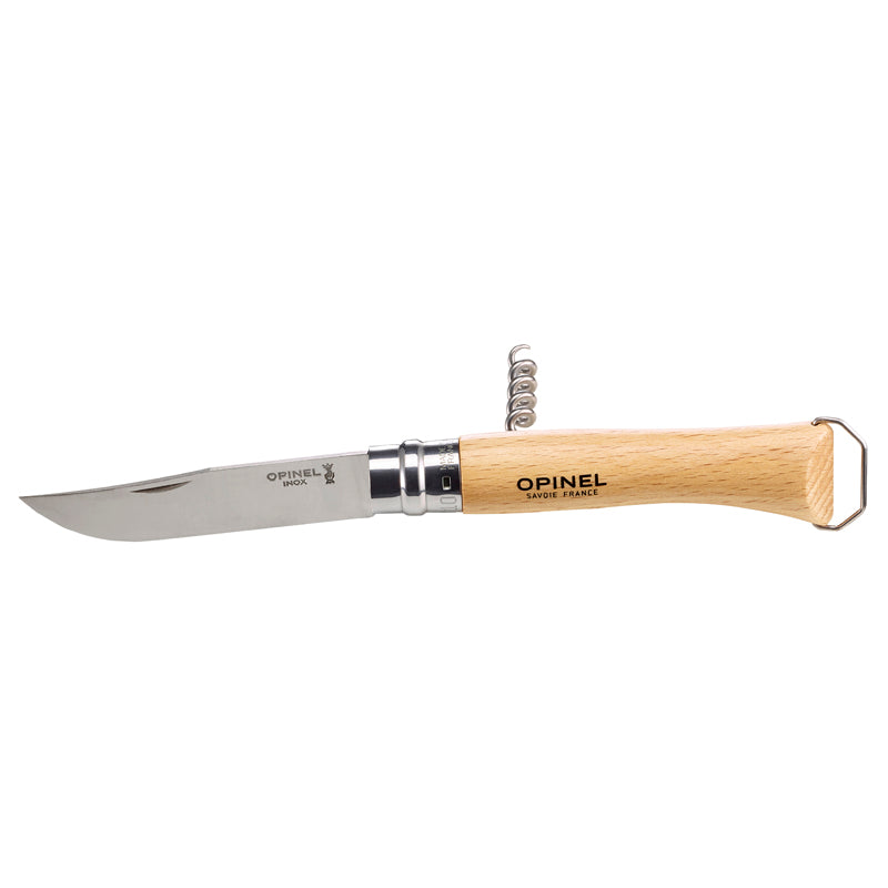 Opinel No 10 mit Korkenzieher und Flaschenöffner in Holzbox, Buchenholz
