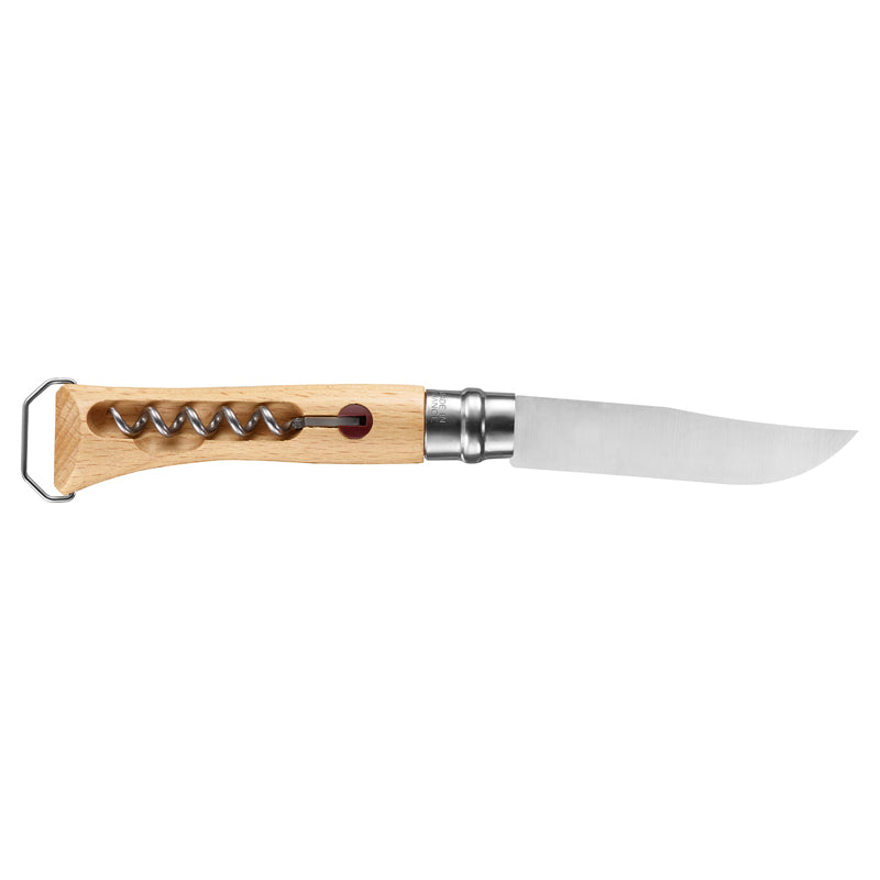 Opinel No 10 mit Korkenzieher und Flaschenöffner in Holzbox, Buchenholz