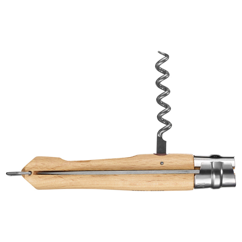 Opinel No 10 mit Korkenzieher und Flaschenöffner in Holzbox, Buchenholz