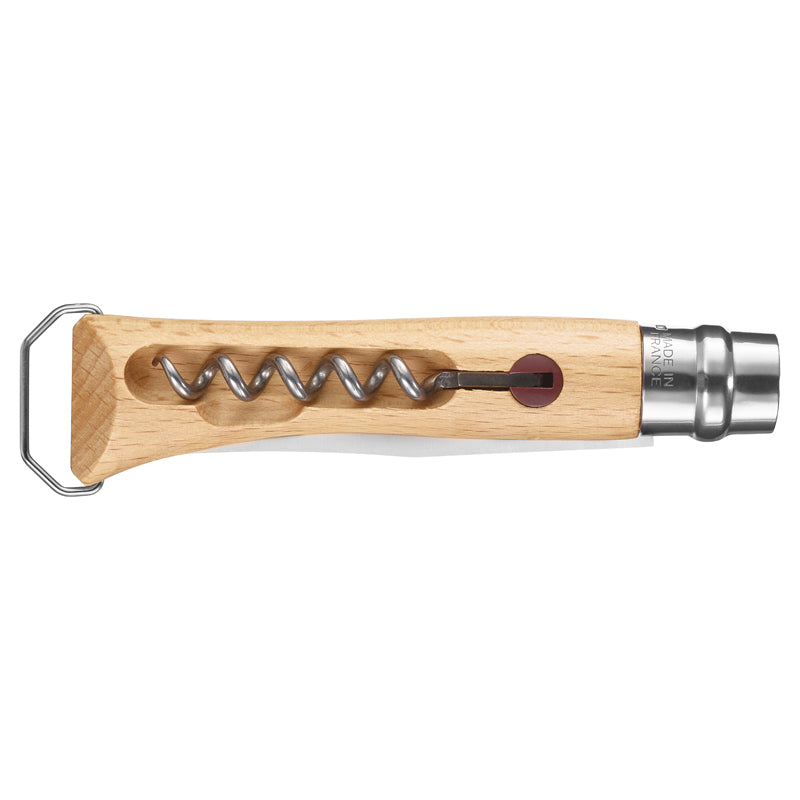 Opinel No 10 mit Korkenzieher und Flaschenöffner in Holzbox, Buchenholz