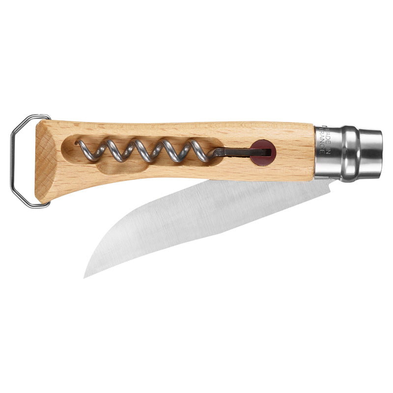 Opinel No 10 mit Korkenzieher und Flaschenöffner in Holzbox, Buchenholz