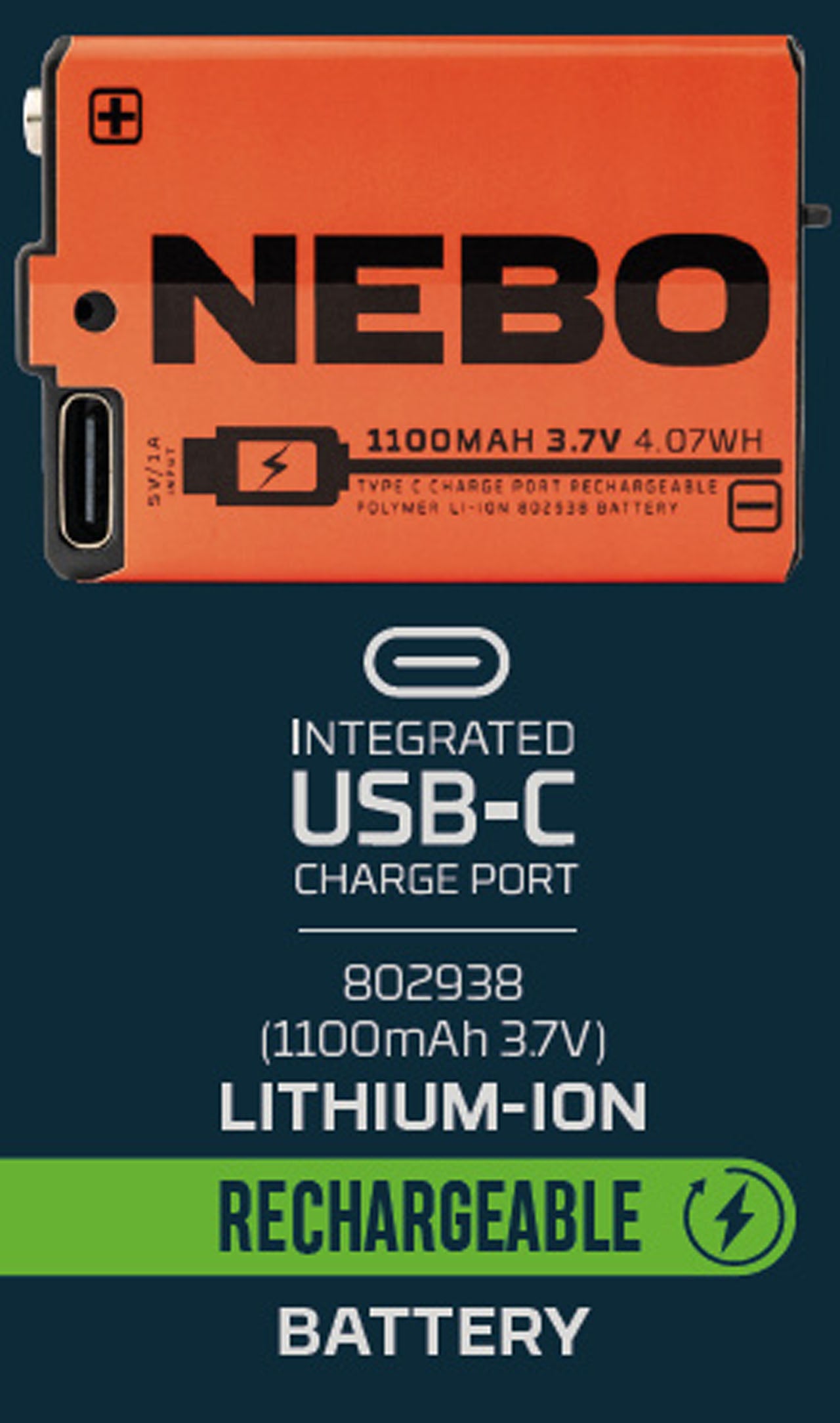 Nebo wiederaufladbare Batterie 1100 MAH