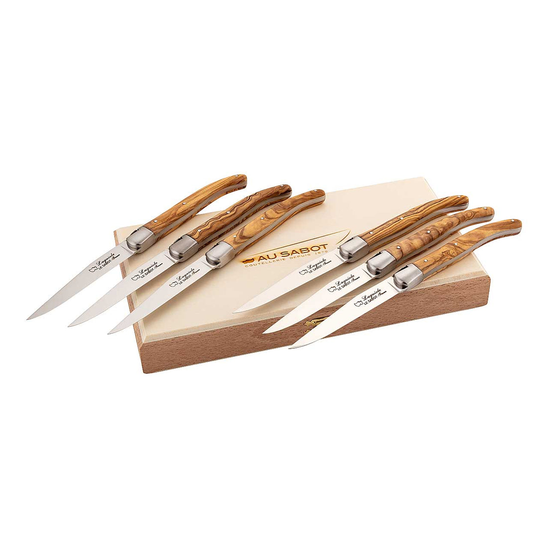 Au Sabot Laguiole Steakmesser-Set, Olivenholz