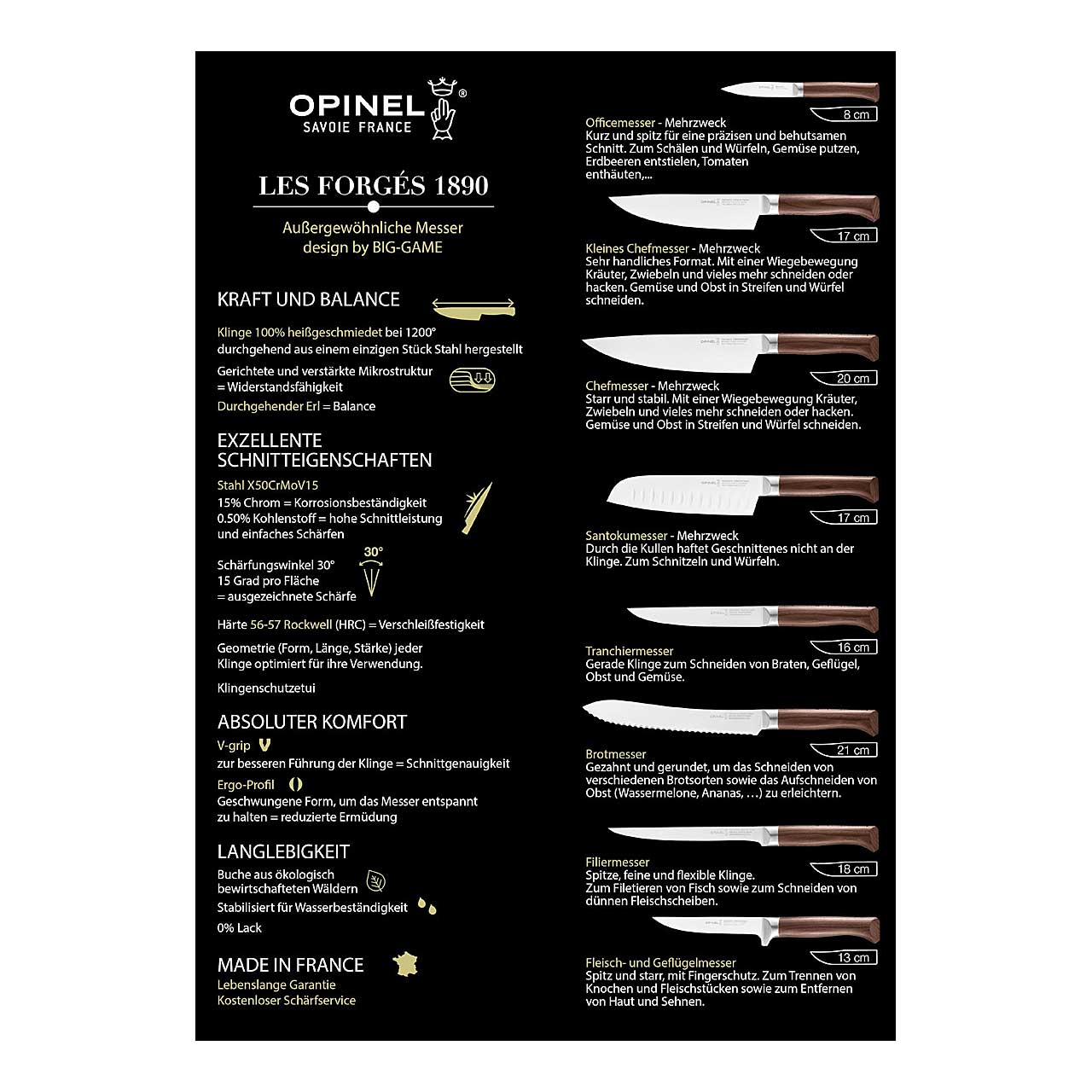 Opinel LES FORGES 1890 Chefmesser, Buchenholz