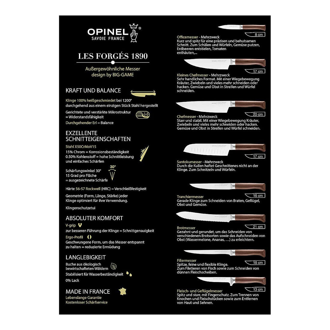 Opinel LES FORGES 1890 Santoku-Messer, Buchenholz