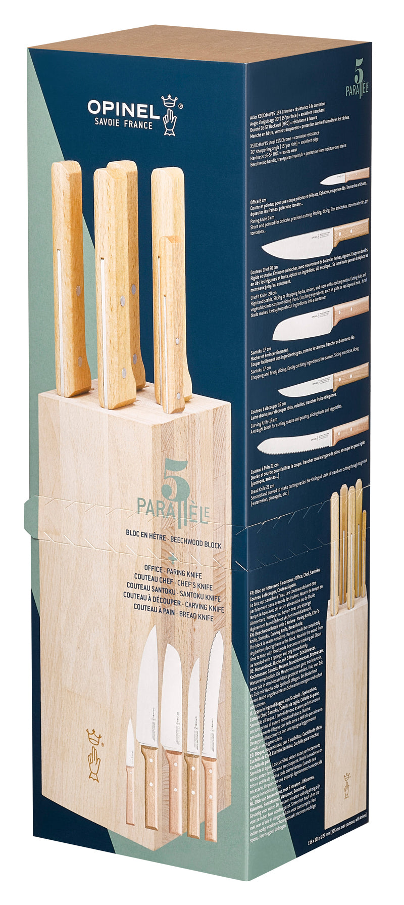 Opinel PARALLELE Brot Messerblock, Messer-Set, 5-teilig