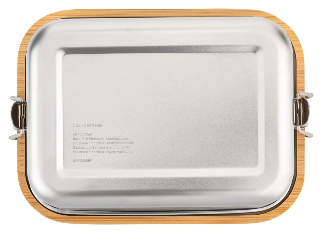 Herbertz CJH Edelstahl Lunch Box M, Bambus-Deckel, Fachteiler