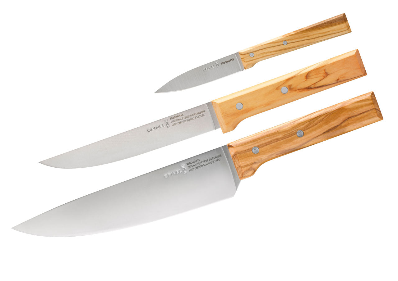 Opinel PARALLELE TRIO Messer-Set, 3-teilig Olivenholz