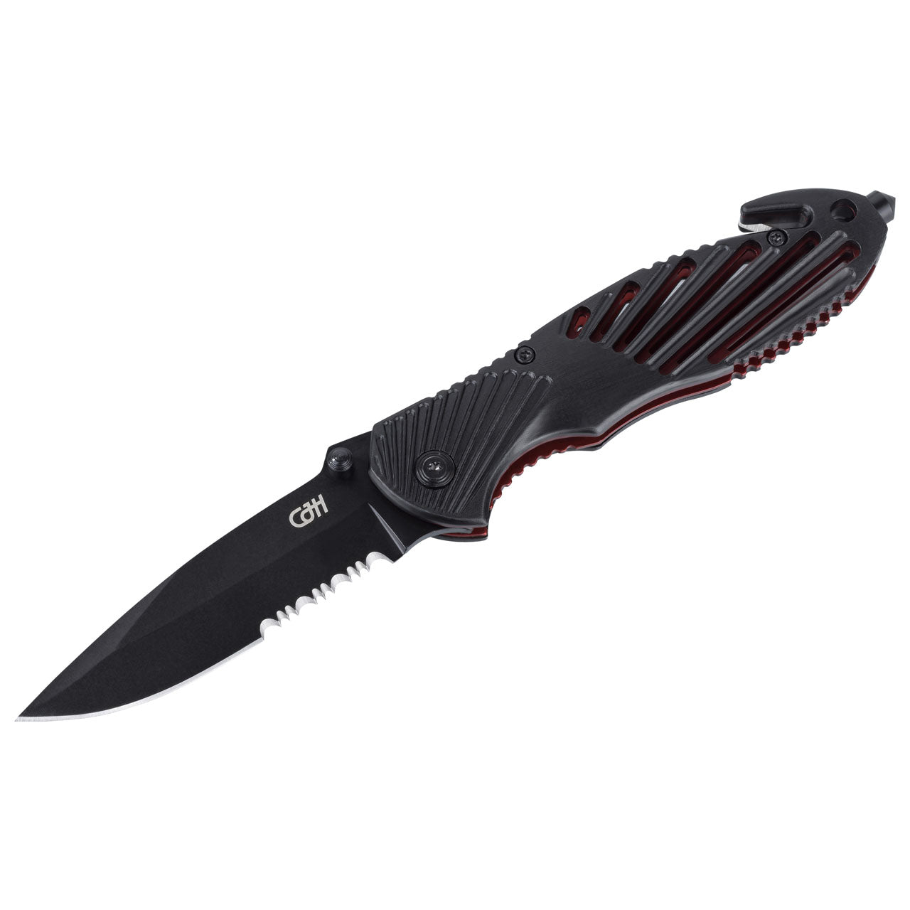 Herbertz CJH Rettungsmesser mit Sägezahnung, schwarz/rot