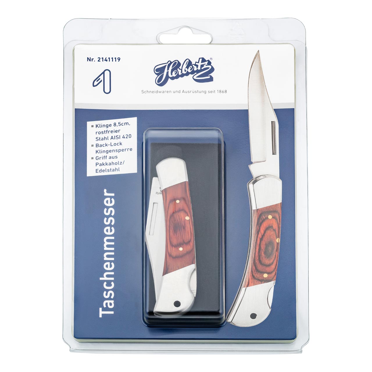 Herbertz Taschenmesser, Pakkaholz, Blister