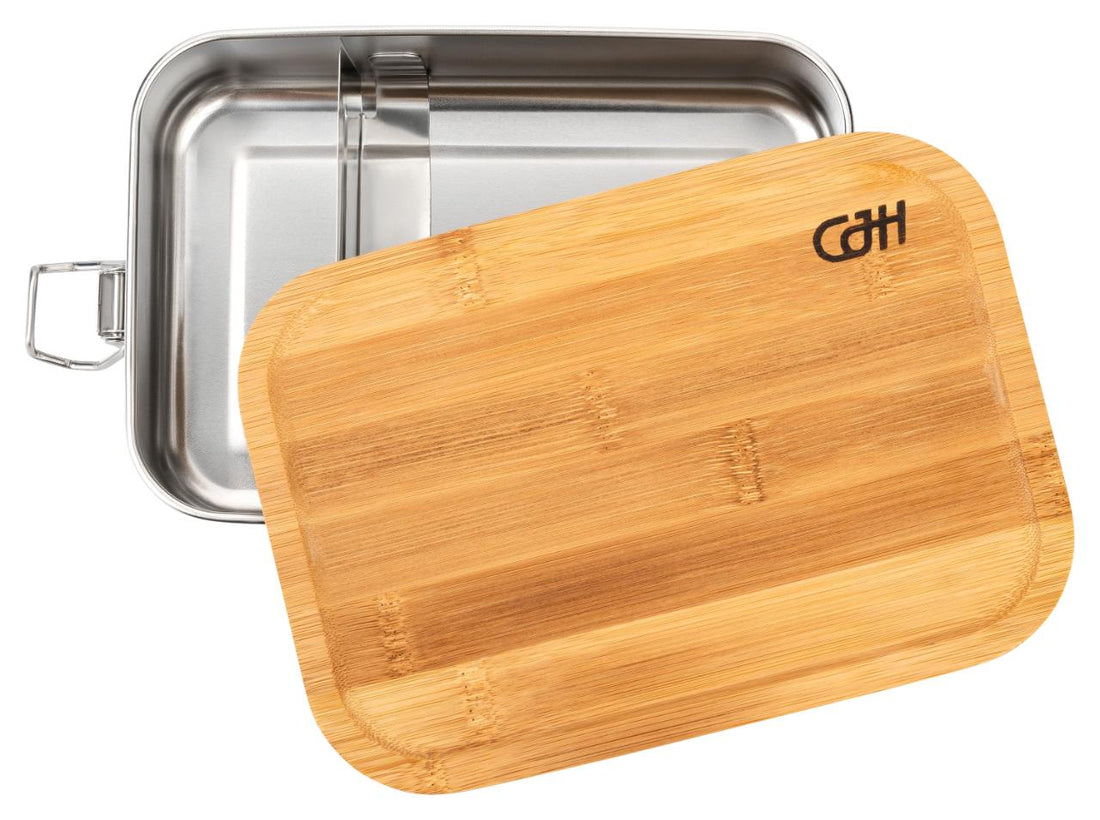 Herbertz CJH Edelstahl Lunch Box M, Bambus-Deckel, Fachteiler
