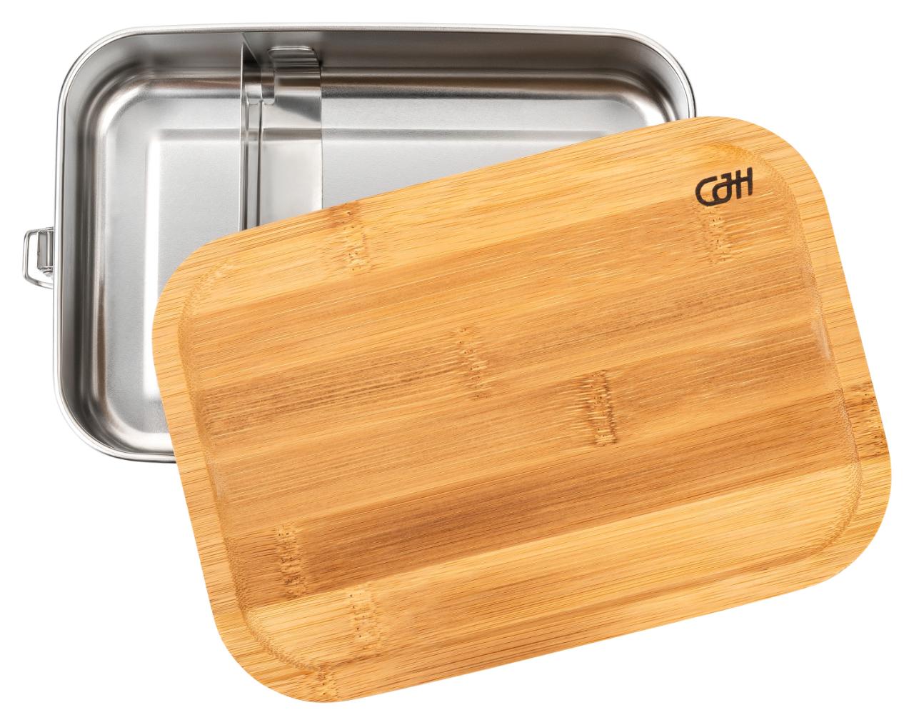 Herbertz CJH Edelstahl Lunch Box XL, Bambus-Deckel, Fachteiler