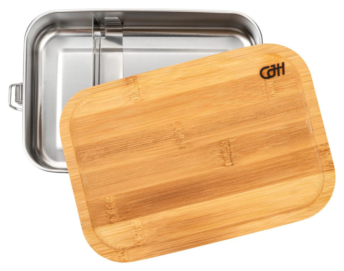 Herbertz CJH Edelstahl Lunch Box L, Bambus-Deckel, Fachteiler